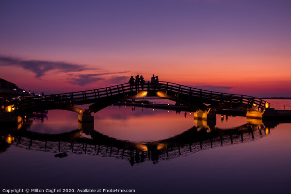 Lefkada Marina Bridge at sunset Picture Board by Milton Cogheil