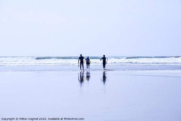 Surfers on Polzeath Beach Picture Board by Milton Cogheil