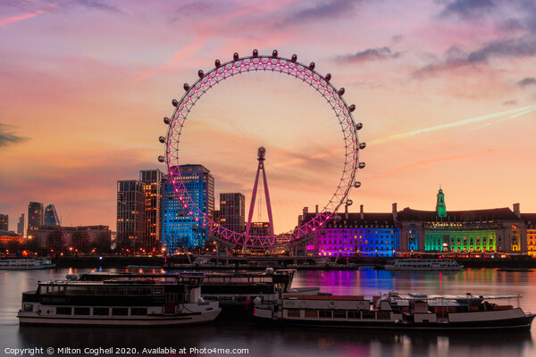 The London Eye at sunrise Picture Board by Milton Cogheil