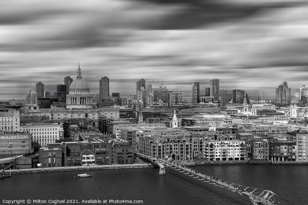 Black and white aerial London riverside cityscape Picture Board by Milton Cogheil