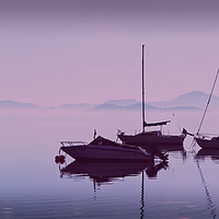 Buy canvas prints of Mar Menor sunrise through mist. Purple edit. by Steve Whitham