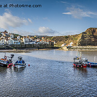 Buy canvas prints of Staithes Harbour Panorama. by Steve Whitham