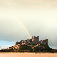 Buy canvas prints of Bamburgh Castle Rainbow. by Steve Whitham