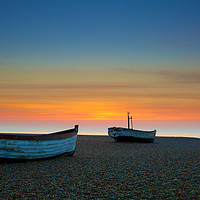 Buy canvas prints of Early morning fishing boats on an Aldeburgh sunris by martin pulling