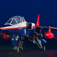 Buy canvas prints of Sepecat Jaguar under lights. by martin pulling