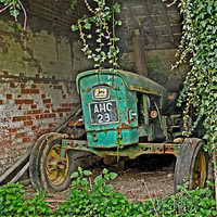 Buy canvas prints of Bone Rattling Vintage Green " John Deere" Tractor by john hartley