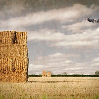 Buy canvas prints of  Spitfire at low level over a Cornfield with Hayst by john hartley