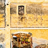 Buy canvas prints of Yellow Wall Abstract with Graffiti  by john hartley