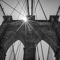 Buy canvas prints of Sun behind Brooklyn Bridge, New York by Adam North