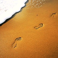 Buy canvas prints of Footsteps in the sand. New year resolution. Where  by Steve Clark