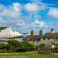 Buy canvas prints of Coastguard Cottages and the Seven Sisters by Sebastien Greber