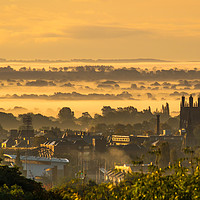 Buy canvas prints of Morning fog over Wrexham Town by Sebastien Greber