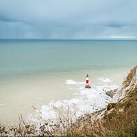 Buy canvas prints of Beachy Head Lighthouse Rain Clouds by Sebastien Greber