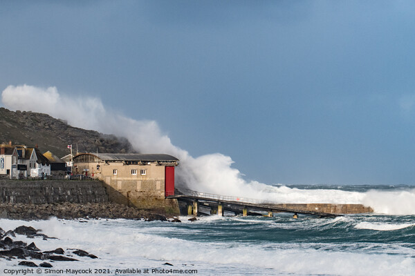 Sennen Lifeboat station Big Waves Picture Board by Simon Maycock