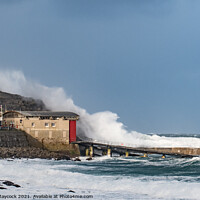 Buy canvas prints of Sennen Lifeboat station Big Waves by Simon Maycock