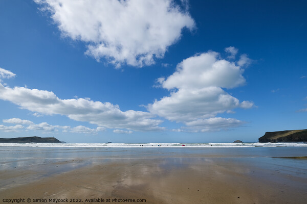 White clouds over Polzeath beach Picture Board by Simon Maycock