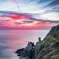 Buy canvas prints of Vivid sunset on the Cornish coast at Botallack tin mines by Simon Maycock