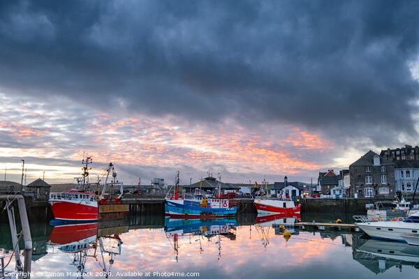 Stormy Padstow Harbour sunrise Picture Board by Simon Maycock