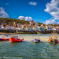 Buy canvas prints of fishing boats Staithes by kevin cook