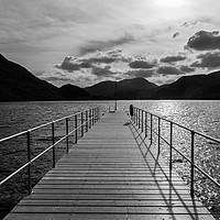 Buy canvas prints of Aira Force Pier, with silohuettes of near and dist by Alf Damp