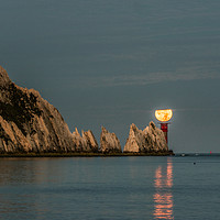 Buy canvas prints of Moon setting over lighthouse by Alf Damp