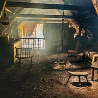Buy canvas prints of Peat fire inside a Blackhouse  by Alan Barnes