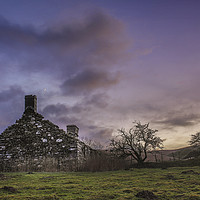 Buy canvas prints of Lluest Aberceithon ruin under the moon by Sorcha Lewis