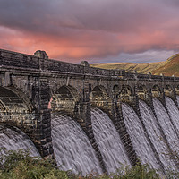 Buy canvas prints of Elan Valley, Craig Goch, Sunset pinks by Sorcha Lewis