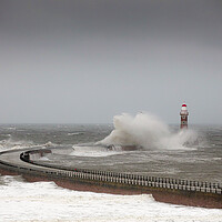 Buy canvas prints of Wind and Rain at Roker Pier by John Hall