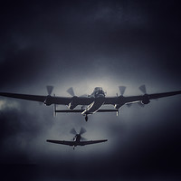 Buy canvas prints of Escorted Home - Lancaster and Spitfire by Carly Hodges