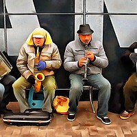 Buy canvas prints of Buskers of Old Amsterdam by David Mccandlish