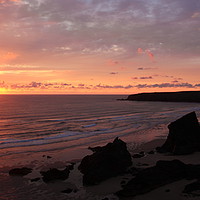 Buy canvas prints of Sunset at Bedruthan Steps Panoramic by Carl Whitfield