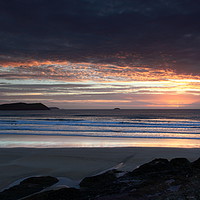 Buy canvas prints of Sundown at Polzeath Panoramic. by Carl Whitfield