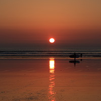 Buy canvas prints of Sunset Surfer at Westward Ho! by Carl Whitfield