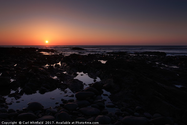 Setting Sun at Westward Ho! Picture Board by Carl Whitfield