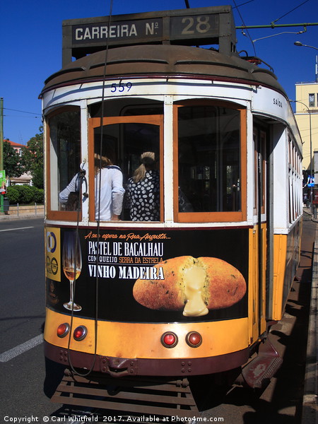 Lisbon Number 28 Tram Picture Board by Carl Whitfield