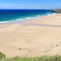 Buy canvas prints of Watergate Bay in Cornwall, Panoramic. by Carl Whitfield