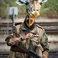 Buy canvas prints of Giraffe Soldier by Lee Aron