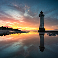 Buy canvas prints of New Brighton's Perch Rock Lighthouse Sunset Reflection  by Andrew George