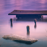 Buy canvas prints of A Wooden Fishing Pontoon at sunset  by Andrew George