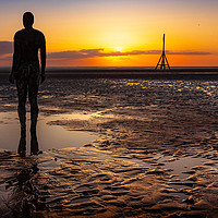 Buy canvas prints of Sunset across Crosby Beach  by Andrew George