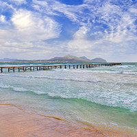 Buy canvas prints of Playa De Muro Beach and Pier in Alcudia Bay by Peter Stephenson