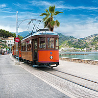 Buy canvas prints of Old Wooden Tram tram on Port De Soller seafront by Peter Stephenson