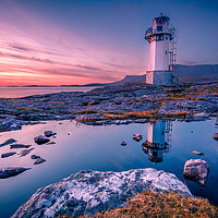 Buy canvas prints of Golden Reflections of Rhue Lighthouse by John Frid