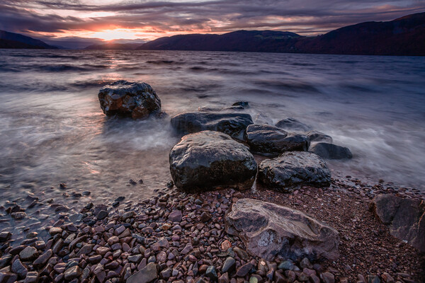Loch Ness Fiery Sunset Picture Board by John Frid