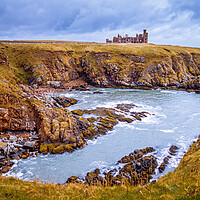 Buy canvas prints of Slains Castle Panorama - Cruden Bay by John Frid