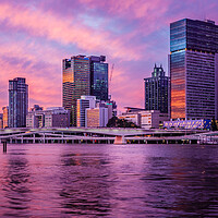 Buy canvas prints of Brisbane Skyline at Sunset by John Frid