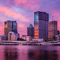 Buy canvas prints of Brisbane City Skyline at Sunset by John Frid