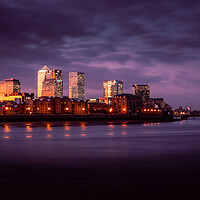 Buy canvas prints of Canary Wharf and River Thames at Sunset by John Frid