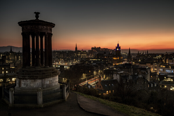 Golden Twilight over Edinburgh Picture Board by John Frid